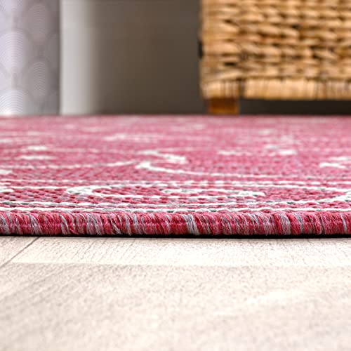 Vintage Filigree Indoor Outdoor Area Rug 8X10 Fuchsia