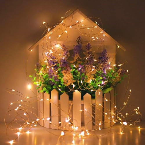300LED 99FT Copper Wire String Lights Battery Operated 8 Modes Fairy Lights with Remote Waterproof Fairy String Lights for Outdoor Christmas Lights Wedding Party Decoration Warm White (99 Foot)