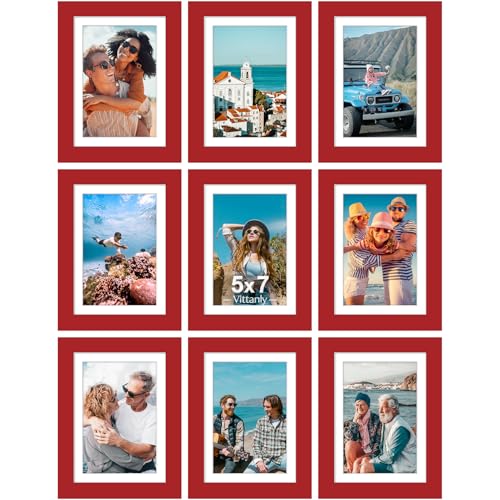5x7 Picture Frames Set of 9 for Wall or Tabletop Display (9 Count)
