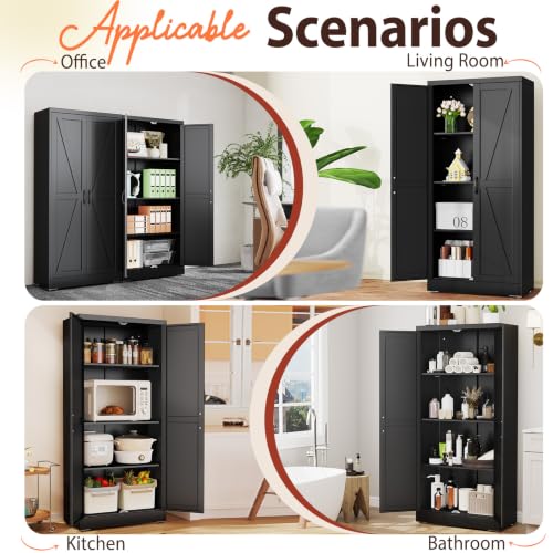 63" Black Metal Storage Pantry Cabinet
