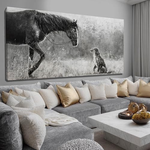 Horse Canvas Wall Decor Grey Wall Picture Modern Wall Hangings Decor 29"x58" Canvas Wall Art for Bedroom Kitchen Artwork