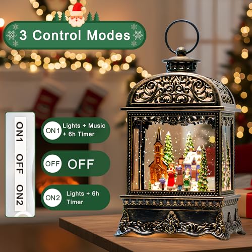 Christmas Village Snow Globe Water Lantern with Church Carolers Scene Battery Operated or USB Powered Musical Lighted Holiday Decoration for Tabletop Display for Family and Friends