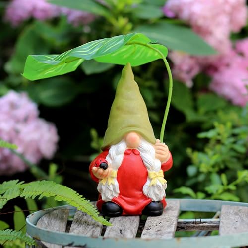 Garden Female Gnome Statue Decoration with Leaf Umbrella