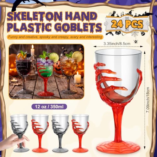 24 Pcs 12oz Halloween Skeleton Hand Goblets Clear Plastic Halloween Cups Skull Wine Glass Set for Creepy Spooky Party Decorations (24 Count)