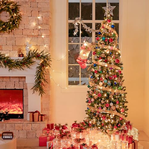 6ft Prelit Pencil Slim Christmas Tree with 200 Color Changing LED Lights