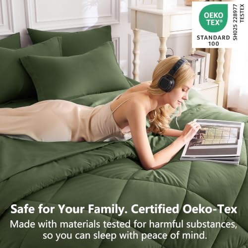 Queen Comforter Set 88"x88" Olive Green