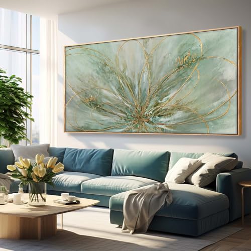 Abstract Canvas Wall Art Gold Line Wall Posters Green Wall Decor 36"x70" Oversized Artwork for Bedroom Dining Room Walls