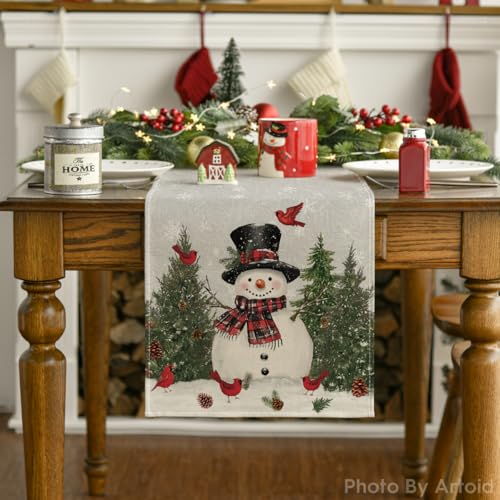 Snowman Christmas Table Runner Home Party Decor 13x120 Inch