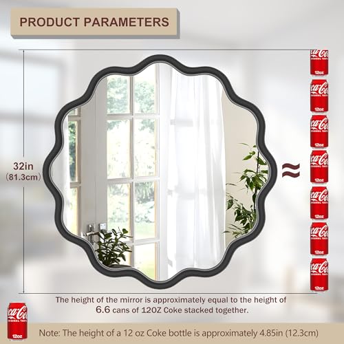 Black Round Mirror 32 Inch Wavy Bathroom Vanity Mirror Black Frame Modern Wall Mirror Decorative Wall