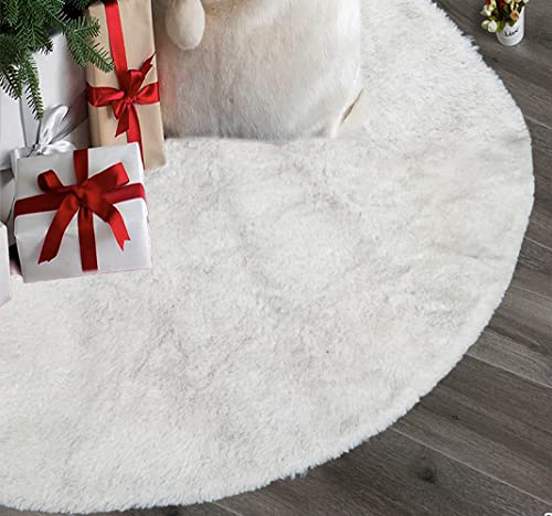 48 Inch Faux Fur Christmas Tree Skirt White Shiny Plush Skirt for Merry Christmas Party Christmas Tree Decoration
