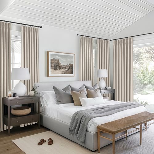 Grey Flax Beige 120 Inch Length Linen Pinch Pleated Viral Thick 10 ft Curtains Blackout & Drapes 2 Panels Set for Living Room (2 Count)