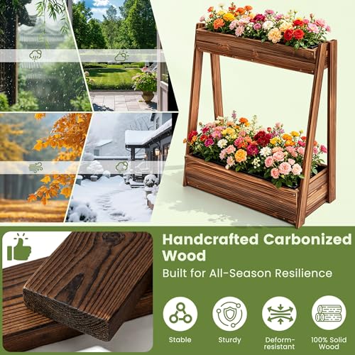 36" 2 Tier Freestanding Elevated Wooden Raised Garden Bed