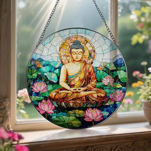 8 Inch Buddha Stained Glass Suncatcher & Ornament
