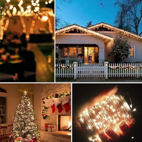 300LED 99FT Copper Wire String Lights Battery Operated 8 Modes Fairy Lights with Remote Waterproof Fairy String Lights for Outdoor Christmas Lights Wedding Party Decoration Warm White (99 Foot)
