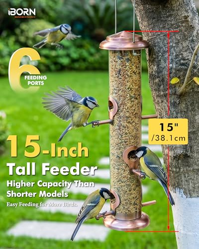 Bird Feeders for Outdoors 15" 6 Ports Chew