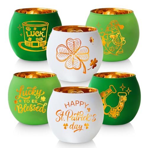 St. Patrick's Day Candle Holders 6PCS St Patricks Day Shamrocks Decorations for Table Centerpiece (6 Count)