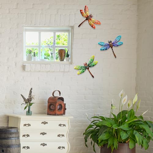 Metal Dragonfly Wall Decor Outdoor wall Art Hanging Decorations Living Room Bedroom Fence Dragonfly Garden Decor (3 Count)