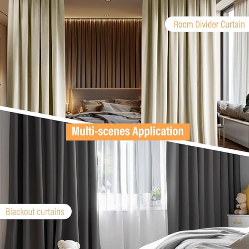 Room Divider Curtains with Flexible Ceiling Curtain Tracks Set