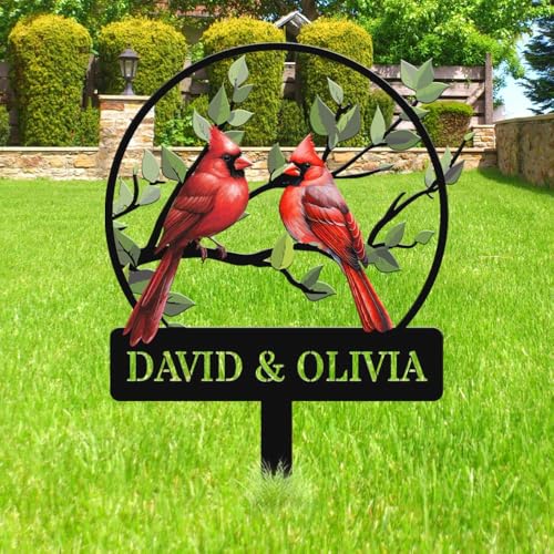 Personalized 12in Name Garden Cardinal Metal Signs with Stake