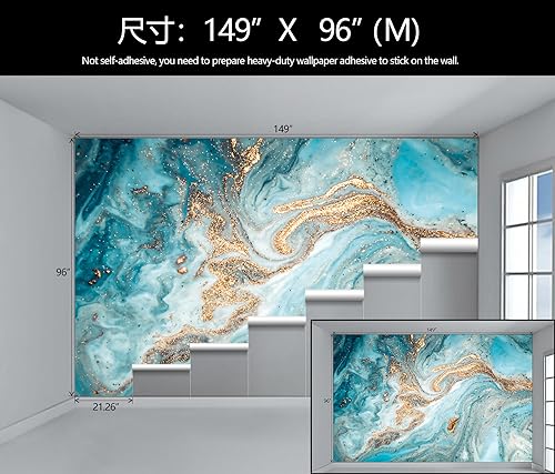 Green and Gold Marble Abstract Wallpaper Mural for Bedroom