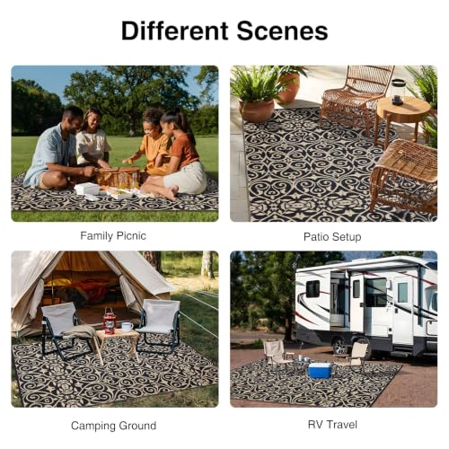 Outdoor Rug 6x9 ft Waterproof Reversible Floral Mat