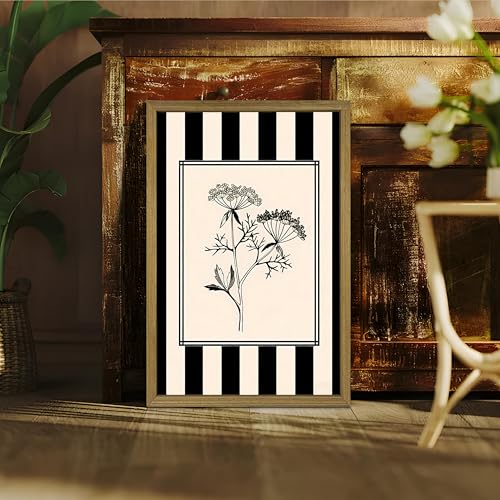 Black and White Floral Wall Art Framed Canvas Painting