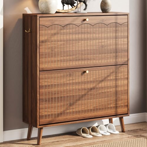 Mid Century Modern Slim Shoe Cabinet for Entryway