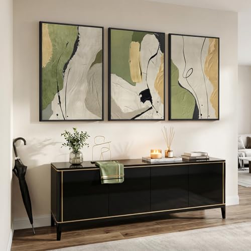 Large Framed Sage Green Abstract Wall Art for Living Room (3 Count)