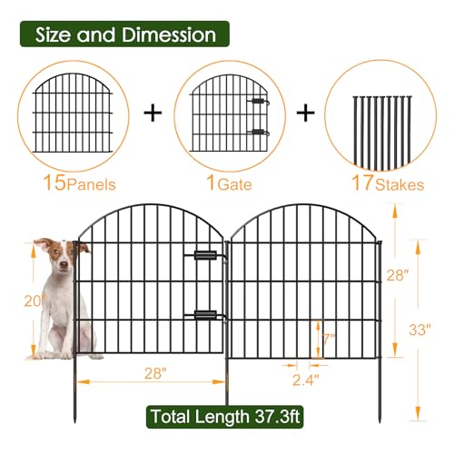 Metal Garden Fence with Gate 28 in x 37.3 ft