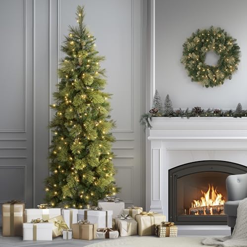 6.5ft Pre Lit Carolina Pine Slim Christmas Tree
