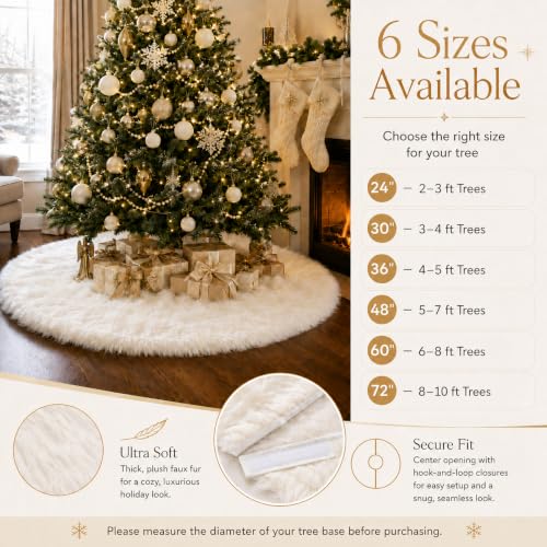 36 Inch Faux Fur Christmas Tree Skirt White Plush Skirt for Merry Christmas Party Christmas Tree Decoration