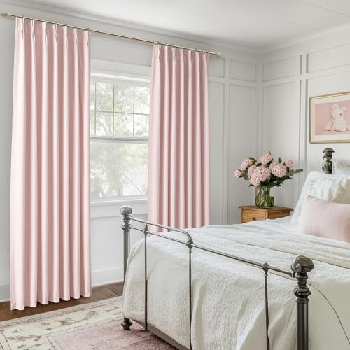 Baby Pink Black Out Curtains 96 Inch Long for Grils Bedroom 2 Panels Set