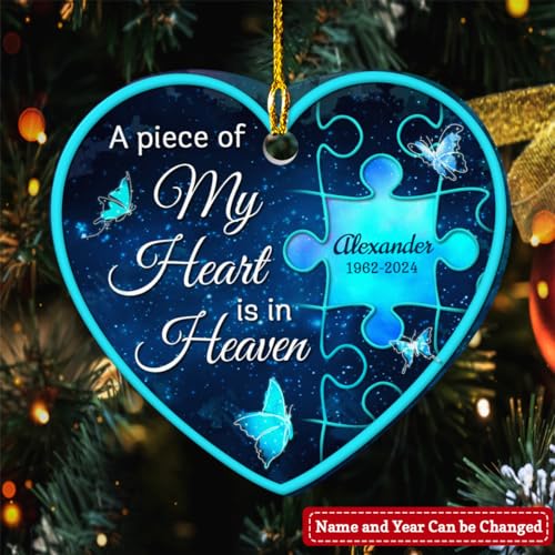Personalized Memorial Ornaments A Piece of My Heart is in Heaven Ceramic Christmas Ornament in Loving Memory Sympathy Remembrance Keepsake Lost Loved One Gifts Xmas Tree Decorations
