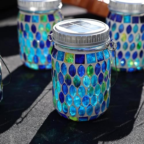 6 Pack Mosaic Lanterns Outdoor Waterproof with 215% Larger Solar Panel (6.02 Count)
