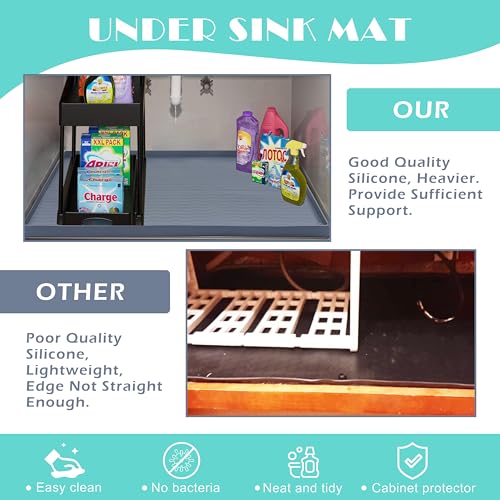 Waterproof Silicone Under Sink Mat 28'' x 22'' Shelf Liner for Kitchen and Bathroom