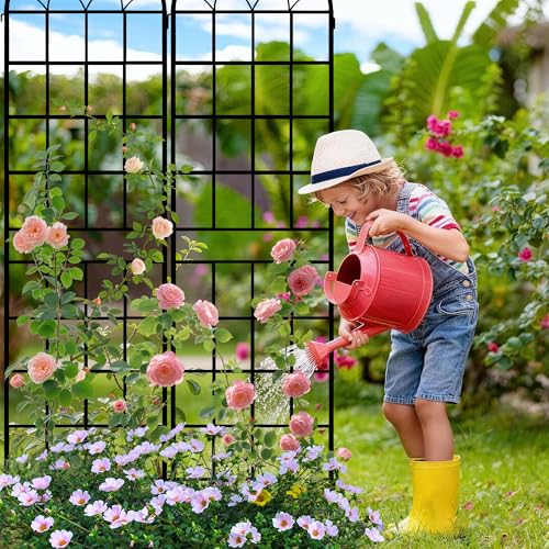 82.7 x 80in Rustic Iron Arch Decoration Garden Trellis with Black Metal Coating