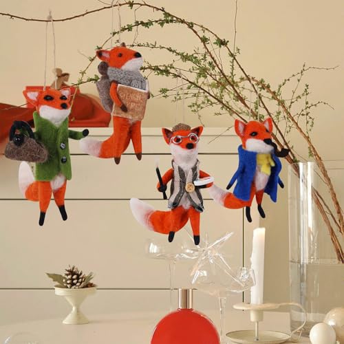 Set of 4 Christmas Felt Fox Ornaments (4 Count)