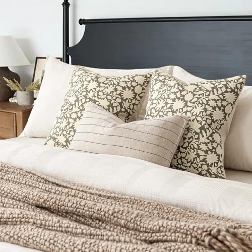 Set of 2 Decorative Neutral Floral Throw Pillow Covers Accent Farmhouse Cushion Covers Boho Vintage Pillowcase for Couch Sofa Bedroom Living Room Home Decor (2 Count)