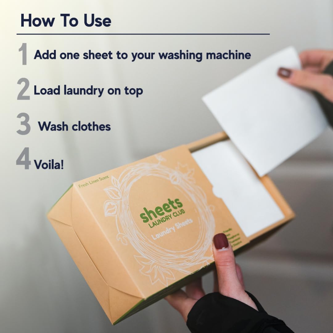 Sheets Laundry Club Laundry Detergent Sheets, 100 Loads - Fresh Linen Scent, Eco-Friendly, Quick-Dissolving Formula, Hypoallergenic, Septic Safe, Plastic-Free Packaging - 50 Sheets - NestledHome