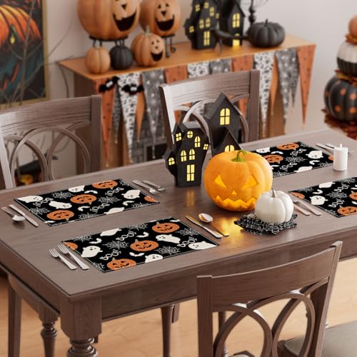 Halloween Ghost Pumpkin Placemats Set of 6 Table Decor 12x18 Inch (6 Count)