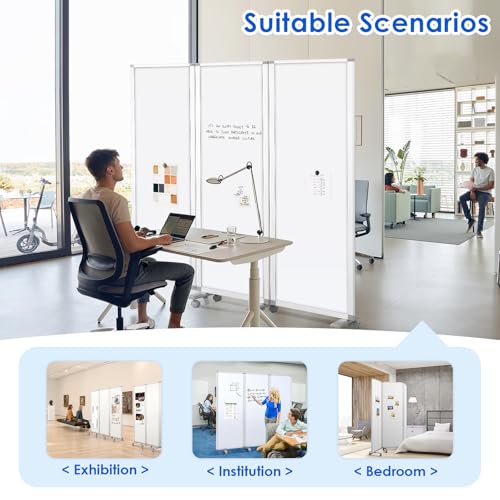 SWANCROWN Office Partitions 71x71 in 3 Panel Room Dividers on Wheel