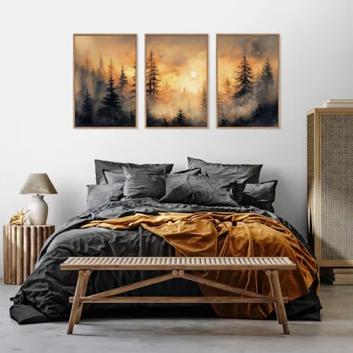 Golden Sunshine Forest Framed Canvas Wall Art