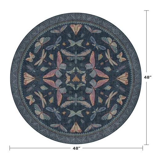 Vintage Dark Blue 4ft Round Area Rug (12.57 Sq Ft)