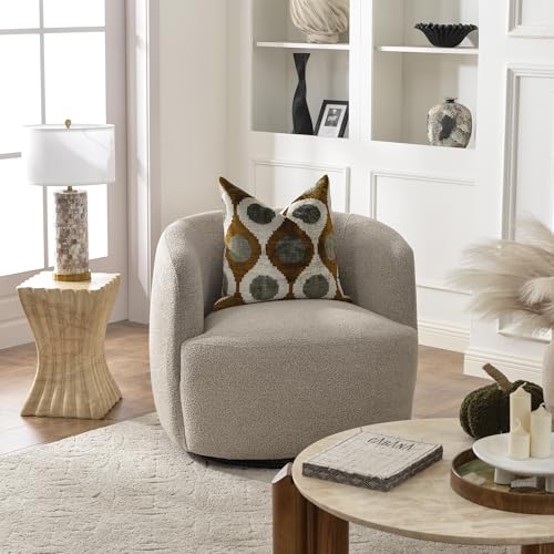34" W Boucle Swivel Barrel Chair with Toss Pillow