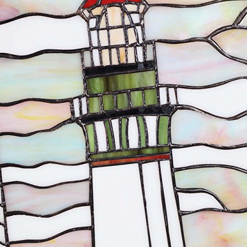 W10005 Pigeon Point Lighthouse Tiffany Style Stained Glass Window Panel with Hanging Chain