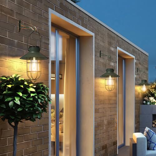 Solar Lanterns Outdoor Metal Solar Powered Hanging Lights Waterproof for Wall Barn Yard Garden Patio Garage Balcony Porch Fence Decor (2 Count)