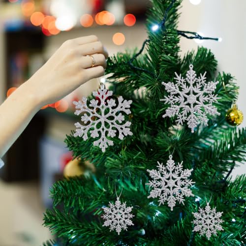 36pcs Christmas Silver Snowflake Ornaments Plastic Glitter Snow Flakes Ornaments for Winter Christmas Tree Decorations Size Varies Craft Snowflakes (36 Count)