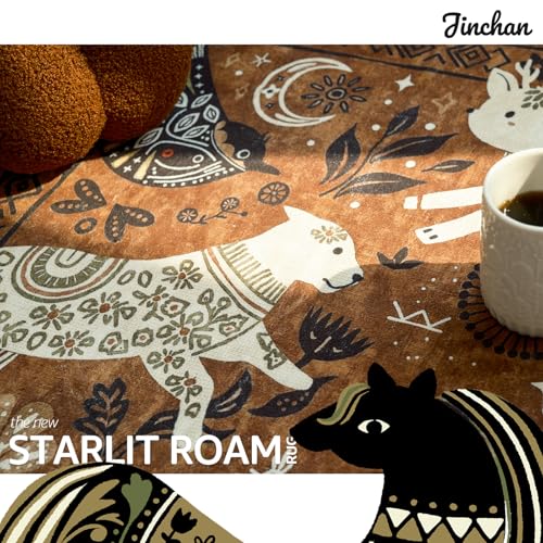 5x7 Cute Area Rug Kids Washable Fun Rug Earthy Brown Starlit Boho (35 Sq Ft)