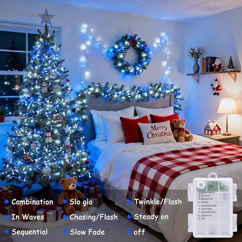 2 Pack Blue and White Battery String Lights (100 Count)