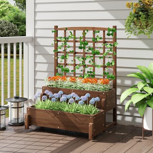 2 Tier Raised Garden Bed with Trellis & Legs
